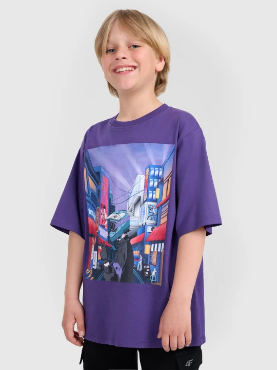 Obrázek produktu Chlapecké oversize tričko s potiskem - fialové 4F