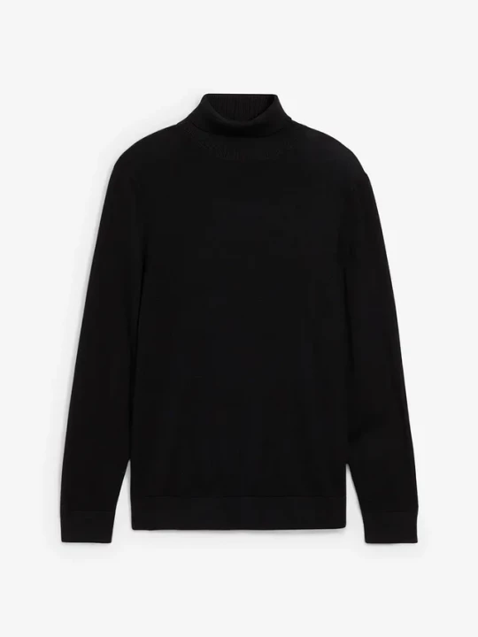 Obrázek produktu Cienki sweter z golfem z domieszką wełny merino, slim fit BonPrix czarny