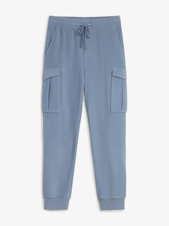 Obrázek produktu Ciepłe spodnie cargo z polarowego materiału, regular fit BonPrix niebieski