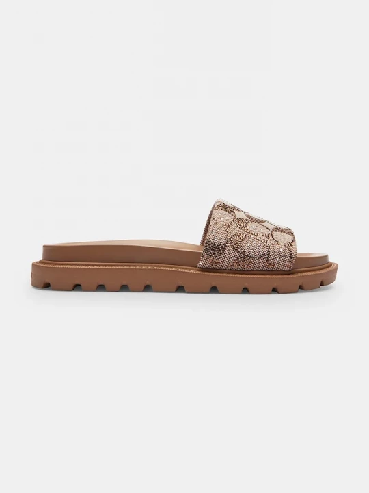 Obrázek produktu Coach pantofle na plochém podpatku dámské Brynn Crystal Signature Slide hnědá
