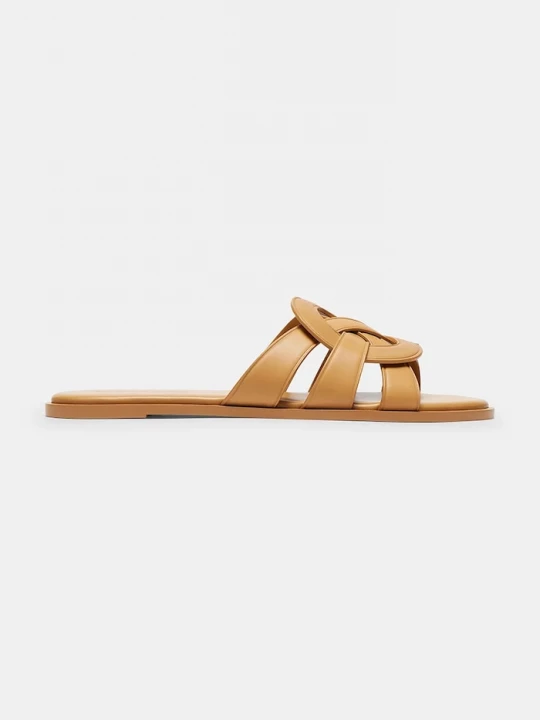 Obrázek produktu Coach pantofle s odkrytými prsty dámské kožené Lena Leather Slide Sandal béžová