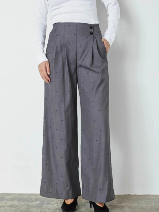 Obrázek produktu co'couture Kalhoty se sklady v pase 'Saga' šedá