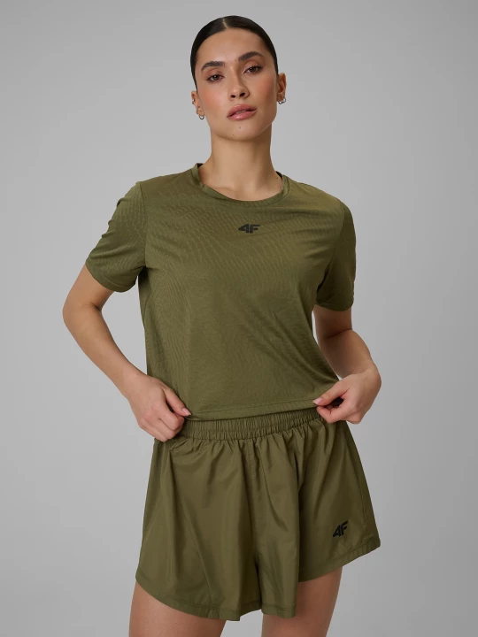 Obrázek produktu Crop top tréninkový slim rychleschnoucí dámský - olivový 4F
