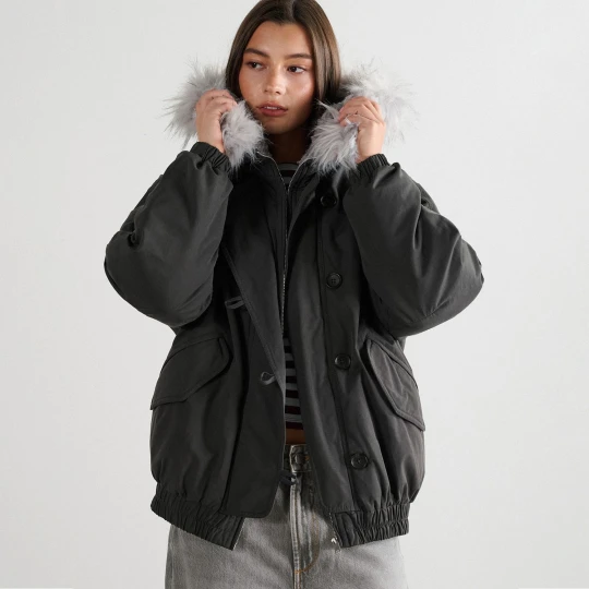 Obrázek produktu Cropp - Bunda bomber s kapucí - tmavě šedá