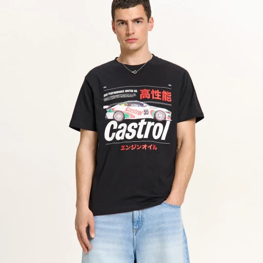 Obrázek produktu Cropp - Černé tričko s potiskem Castrol - černý