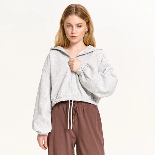 Obrázek produktu Cropp - Mikina na zip s kapucí - světle šedá