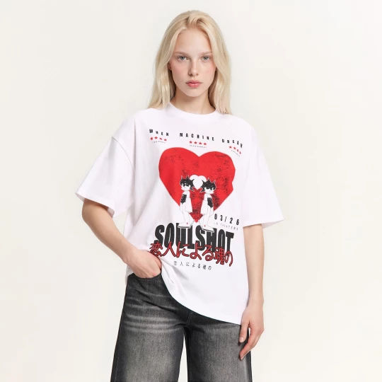 Obrázek produktu Cropp - Tričko oversize s potiskem - bílá