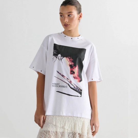 Obrázek produktu Cropp - Tričko oversize s potiskem - bílá