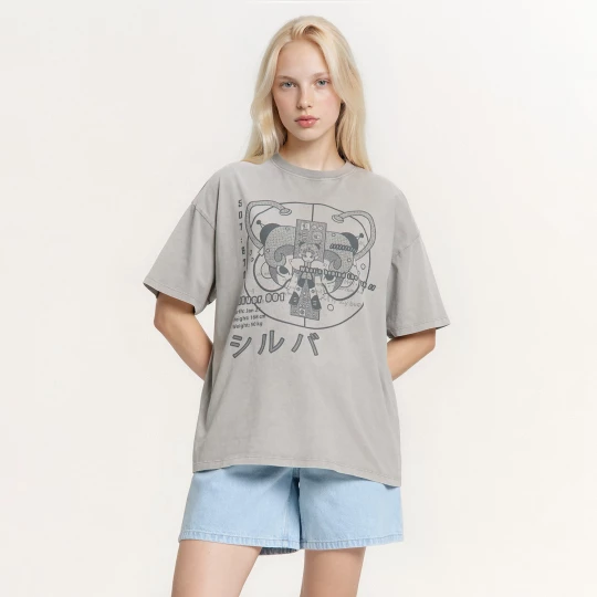Obrázek produktu Cropp - Tričko oversize s potiskem - světle šedá