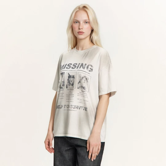 Obrázek produktu Cropp - Tričko oversize s potiskem - světle šedá