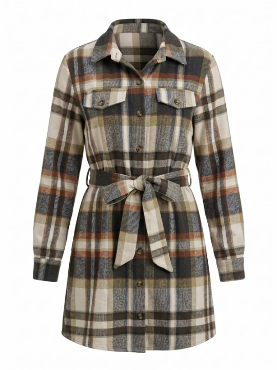 Obrázek produktu Cupshe Košilové šaty 'Plaid Collared Long Sleeve' černá