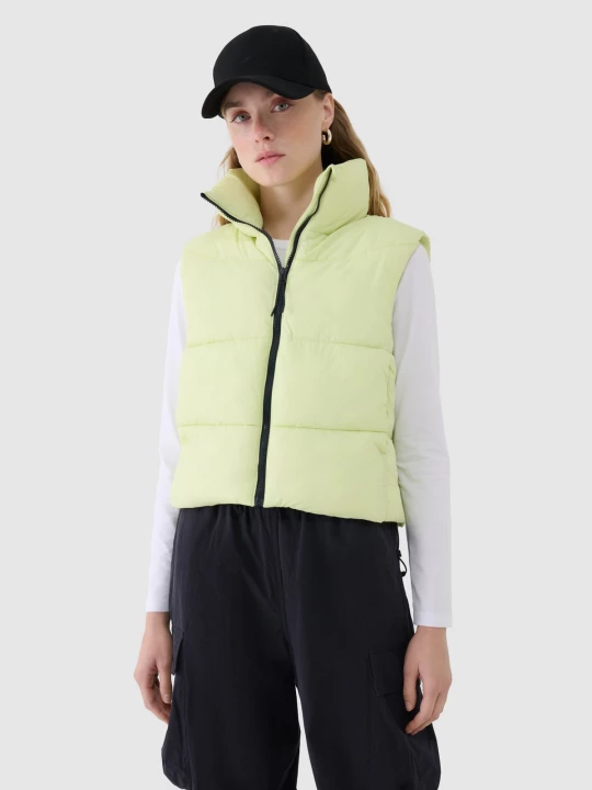 Obrázek produktu Dámská péřová vesta cropped výplní ze syntetického peří - zelená 4F