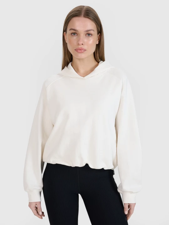 Obrázek produktu Dámská tepláková mikina cropped bez zapínání s kapucí 4F | Anna Lewandowska - bílá