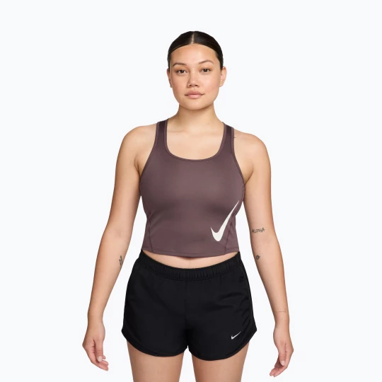 Obrázek produktu Dámské běžecké tričko Nike Swoosh Run Dri-Fit tattoo / black / white Hnědá