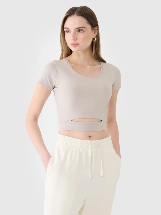 Obrázek produktu Dámské hladké tričko crop top - béžové 4F