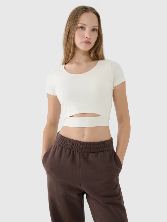 Obrázek produktu Dámské hladké tričko crop top - bílé 4F