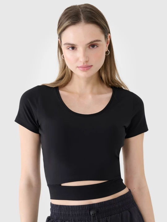 Obrázek produktu Dámské hladké tričko crop top - černé 4F
