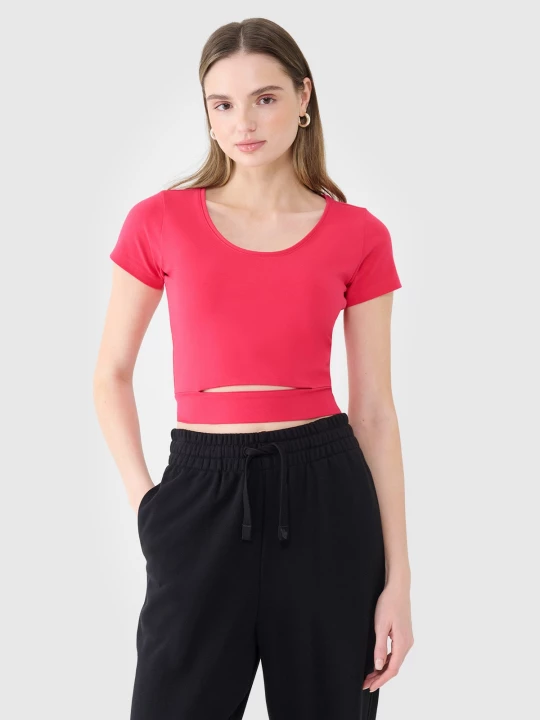 Obrázek produktu Dámské hladké tričko crop top - růžové 4F