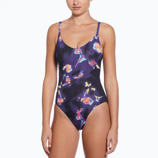 Obrázek produktu Dámské jednodílné plavky Nike Floral Blur V-Neck black fialová