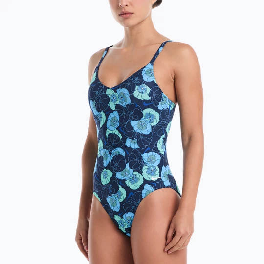 Obrázek produktu Dámské jednodílné plavky Nike Poppy Print V-Neck midnight navy Námořnická modř