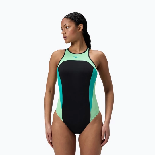 Obrázek produktu Dámské jednodílné plavky Speedo High Neck Splice Cross Back turquoise gem Černá