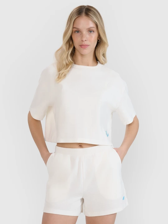 Obrázek produktu Dámské tričko crop top z vaflové pleteniny - bílé 4F