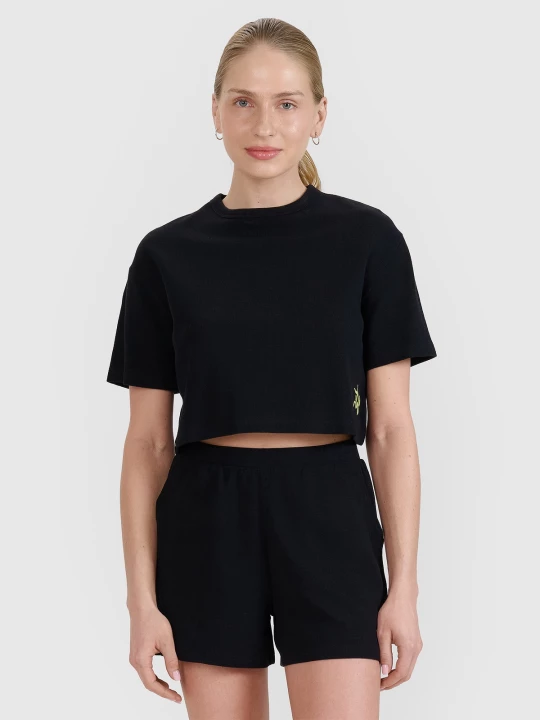 Obrázek produktu 4F Dámské tričko crop top z vaflové pleteniny - černé