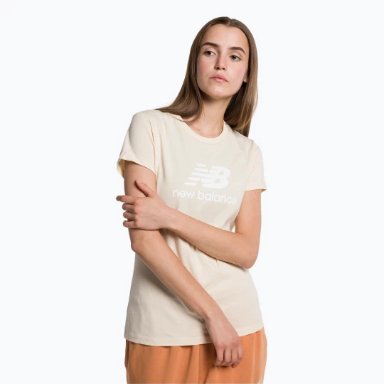 Obrázek produktu Dámské tričko New Balance Essentials Stacked Logo Co béžové NBWT31546