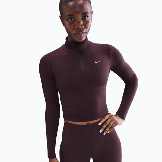 Obrázek produktu Dámské tričko s dlouhým rukávem Nike One Fitted Dri-Fit 1 / 4 Zip Mid Layer burgundy crush / white vínová