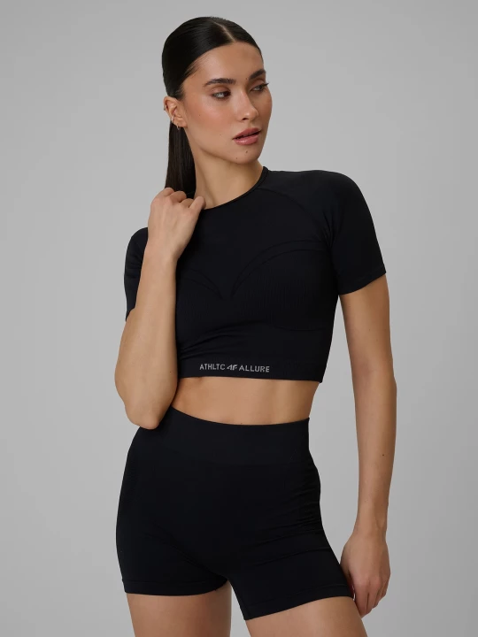 Obrázek produktu Dámský bezešvý tréninkový crop top - černá 4F