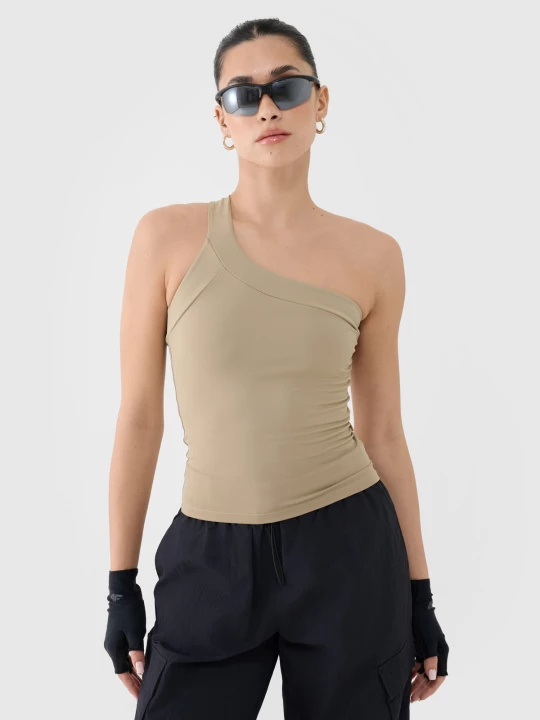 Obrázek produktu Dámský crop-top slim s asymetrickými ramínky - béžový 4F