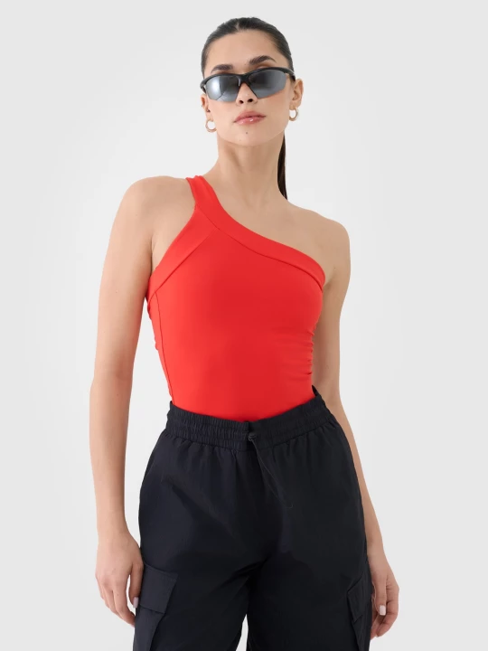 Obrázek produktu Dámský crop-top slim s asymetrickými ramínky - červený 4F