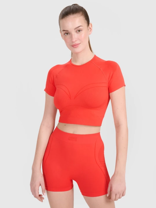 Obrázek produktu Dámský crop-top tréninkový slim bezešvý - červený 4F