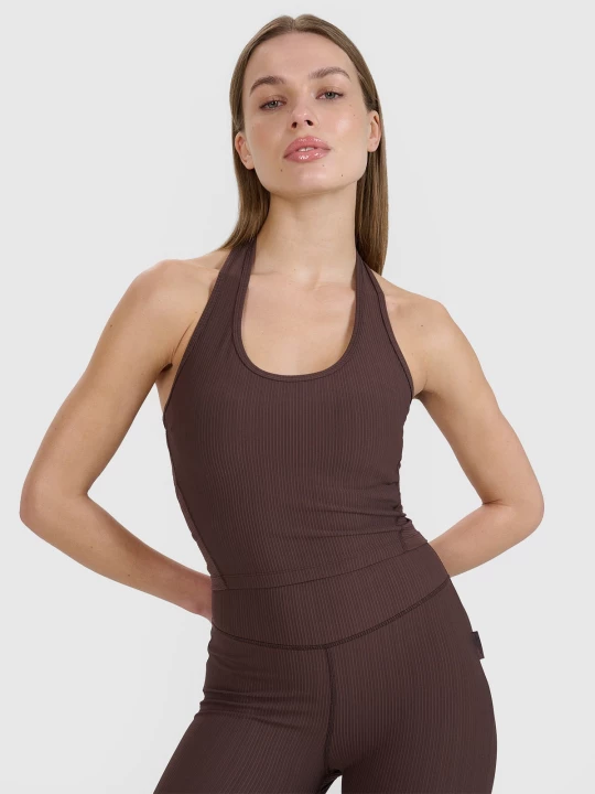 Obrázek produktu Dámský hladký crop top slim 4F | Anna Lewandowska - hnědý