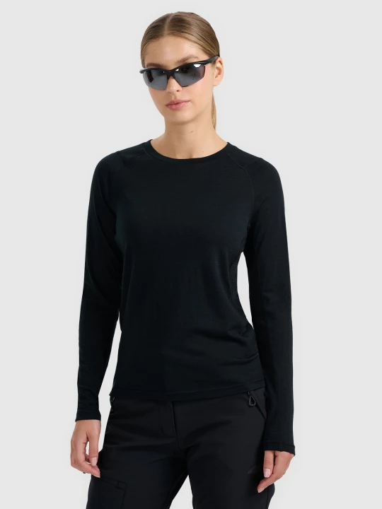 Obrázek produktu Dámský rychleschnoucí trekingový longsleeve s merino vlnou - černý 4F