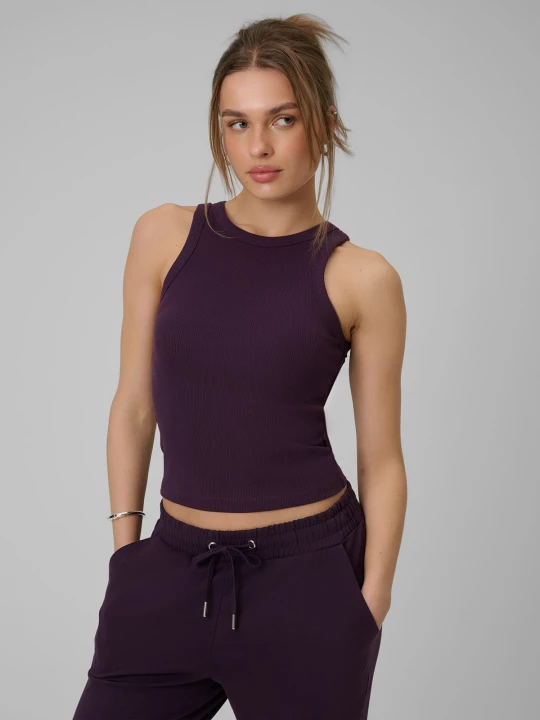 Obrázek produktu Dámský slim top z žebrovaného úpletu - fialový 4F