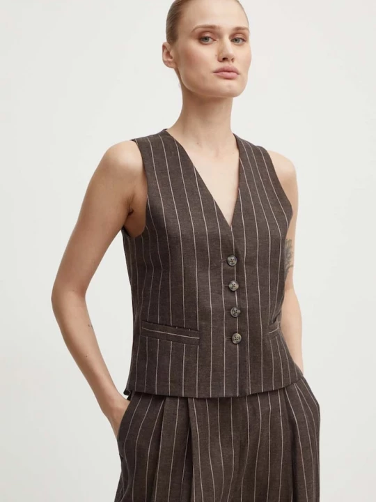 Obrázek produktu Day Birger et Mikkelsen Lněná vesta Day Birger et Mikkelsen Frida - Casual Linen Stripe hnědá