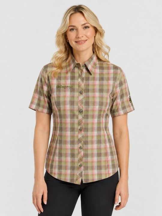 Obrázek produktu deproc Funkční halenka 'Outdoorbluse Copper Damen Kurzarmbluse kariert Funktionsbluse' olivová