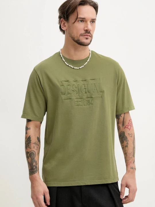 Obrázek produktu Desigual Bavlněné tričko Desigual WASHINGTONGR zelená