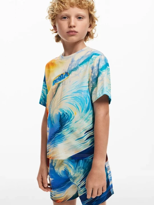 Obrázek produktu Desigual Dětské bavlněné tričko Desigual modrá