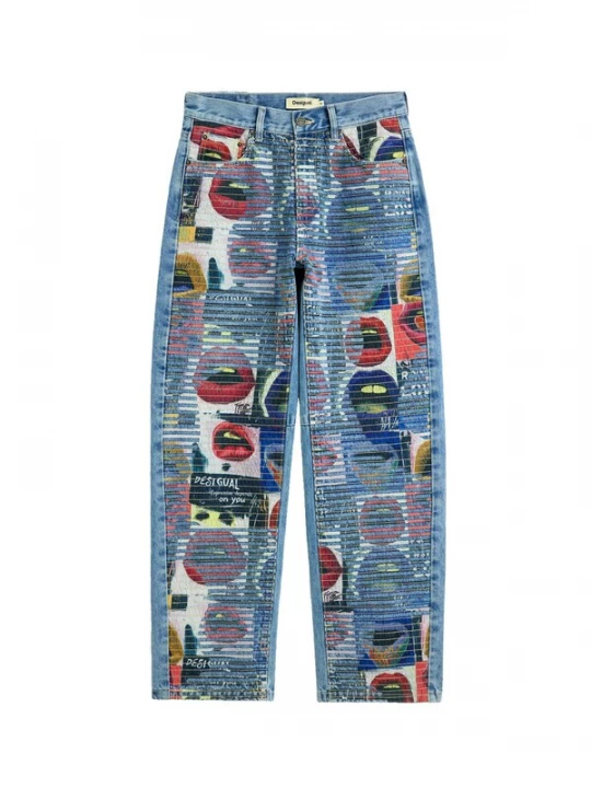 Obrázek produktu Desigual Džíny modrá džínovina / tmavě zelená / melounová / bílá