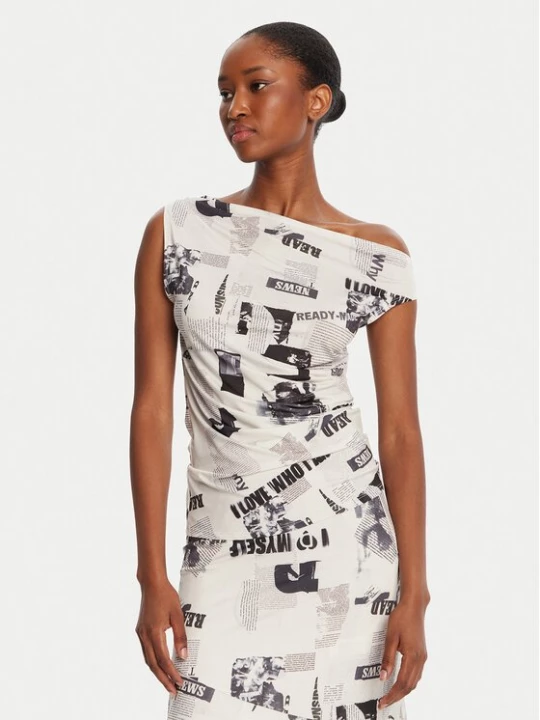 Obrázek produktu Desigual Halenka Breaking News 25WWTK10 Écru Regular Fit Krémová