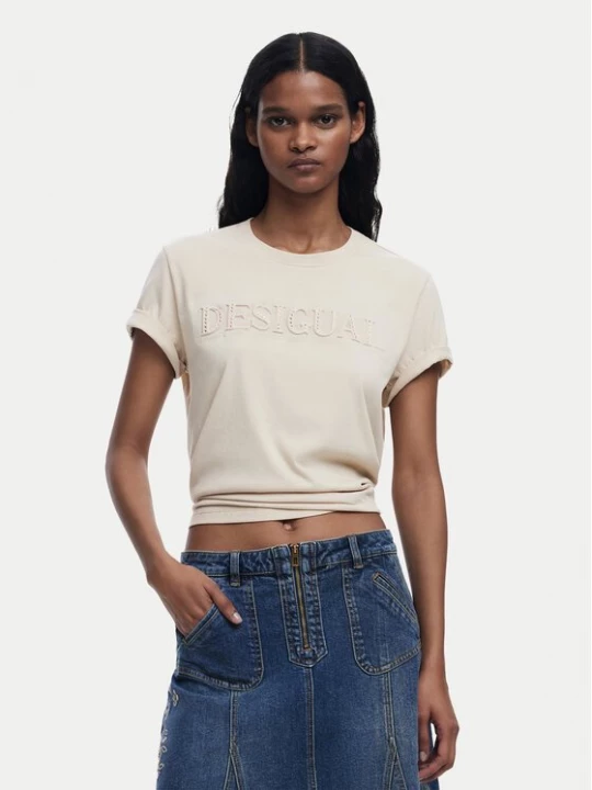 Obrázek produktu Desigual T-Shirt Brandy 25SWTK17 Écru Regular Fit Krémová