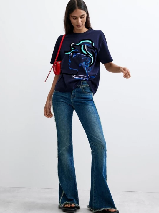 Obrázek produktu Desigual Tričko aqua modrá / tmavě modrá / černá / bílá