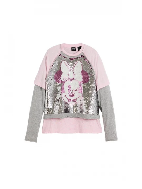 Obrázek produktu Desigual Tričko 'Minnie Mouse' šedý melír / růžová / stříbrná / bílá