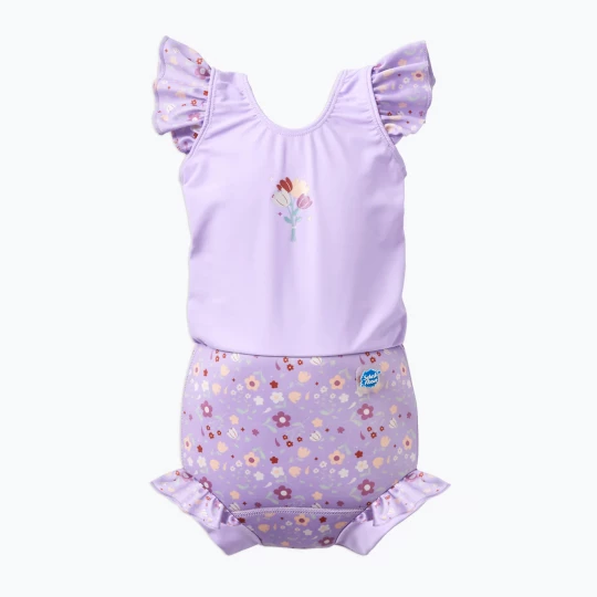 Obrázek produktu Dětské jednodílné plavky s plenkou Splash About Happy Nappy Frills strawberry field fialová