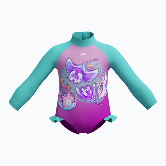 Obrázek produktu Dětské jednodílné plavky Speedo Digital Dětské Long Sleeve Frill diva fialová