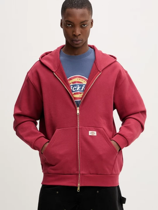 Obrázek produktu Dickies rozepínací mikina s kapucí pánská s bavlnou červená