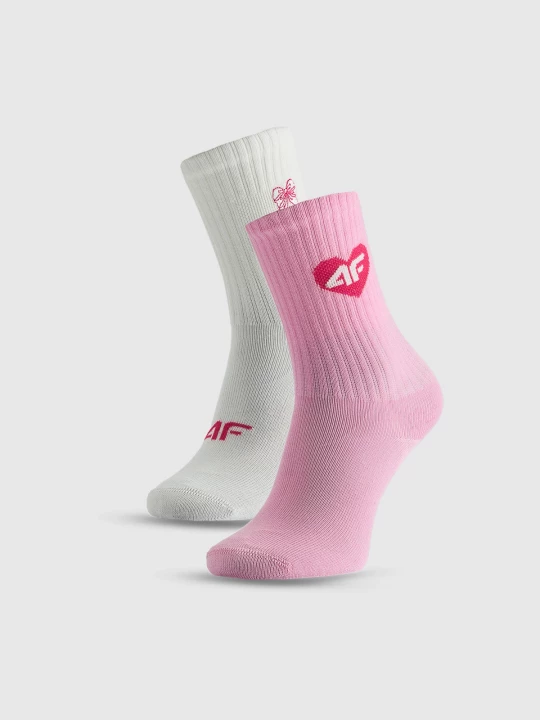 Obrázek produktu Dívčí dlouhé ponožky (2-pack) - bílá+róžová 4F