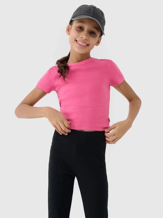 Obrázek produktu Dívčí hladké tričko slim crop top - růžové 4F